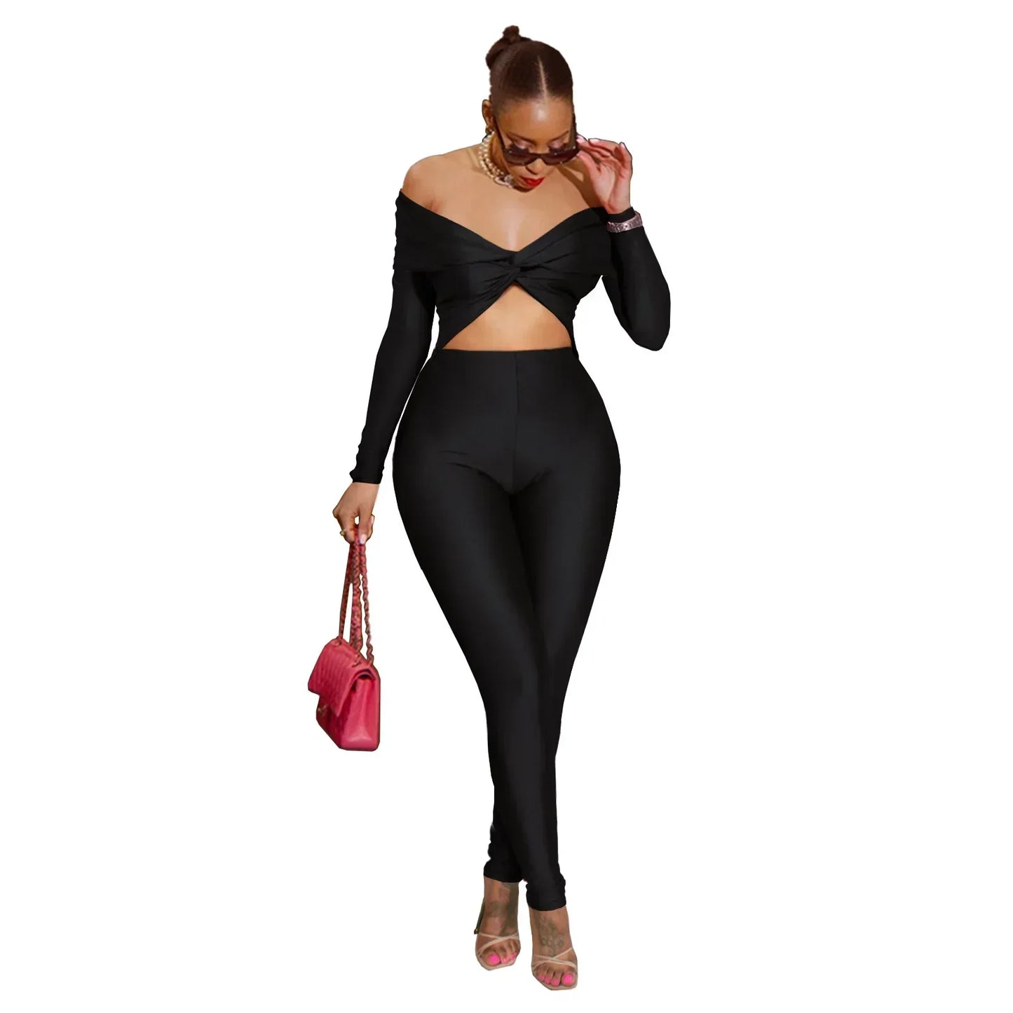 Leosoxs Women Hollow Out Sexy Party Clubwear Long Sleeve Jumpsuits 2024 Winter Autumn Slash Neck Crop One Piece Suit Rompers