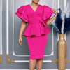 CM.YAYA Women Short Sleeve V-neck Belt High Waist Midi Dress 2025 Summer Africa OL Work Evening Sexy Party Dresses Vestidos