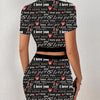 All-over printed elastic waist skirt and T-shirt two-piece set
