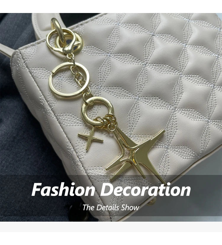 Quilted Pattern Solid Color Pu Handbag With Pendant Decoration, Versatile Noble Women's Crossbody Bag, Fashionable Handbag