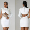 CM.YAYA Women Full Sleeve Elegant O-neck Mini Dress 2024 Summer Pearl String Sexy Street Night Club Party Vestidos Dresses