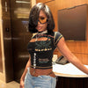 Hollow Out Crop Top Women O-Neck Aesthetic Clothes Letter Printed Y2k Accessories Short Sleeve Roupas Femininas Estilosas Summer