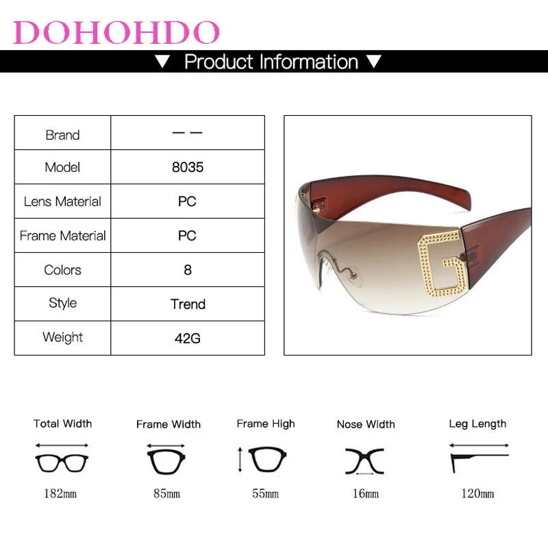 2024 New Oversized Rimless Sunglasses Women Fashion One-Piece Shield Sun Glasses For Female Streetwear Y2k Sunglass Ladies UV400