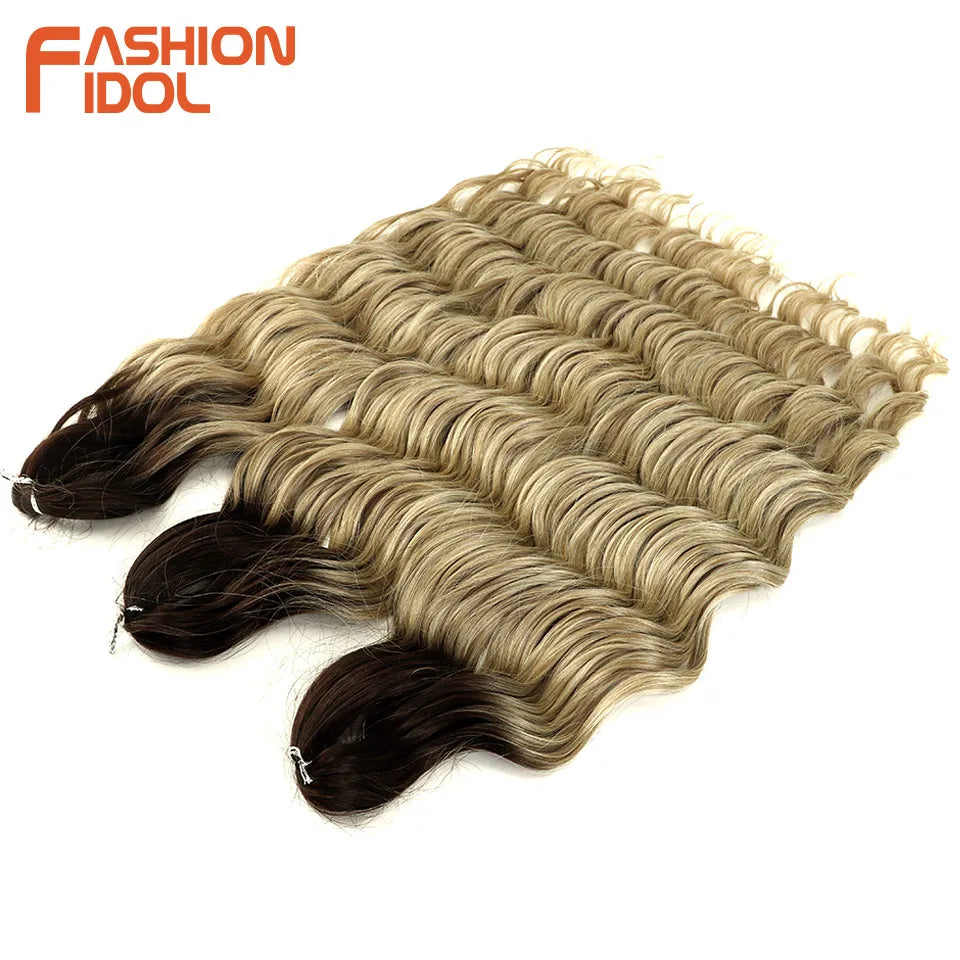 FASHION IDOL 24 Inch Synthetic Hair Water Wave Braiding Hair Extensions Ombre Rainbow color Deep Wave Curl Twist Crochet Hair