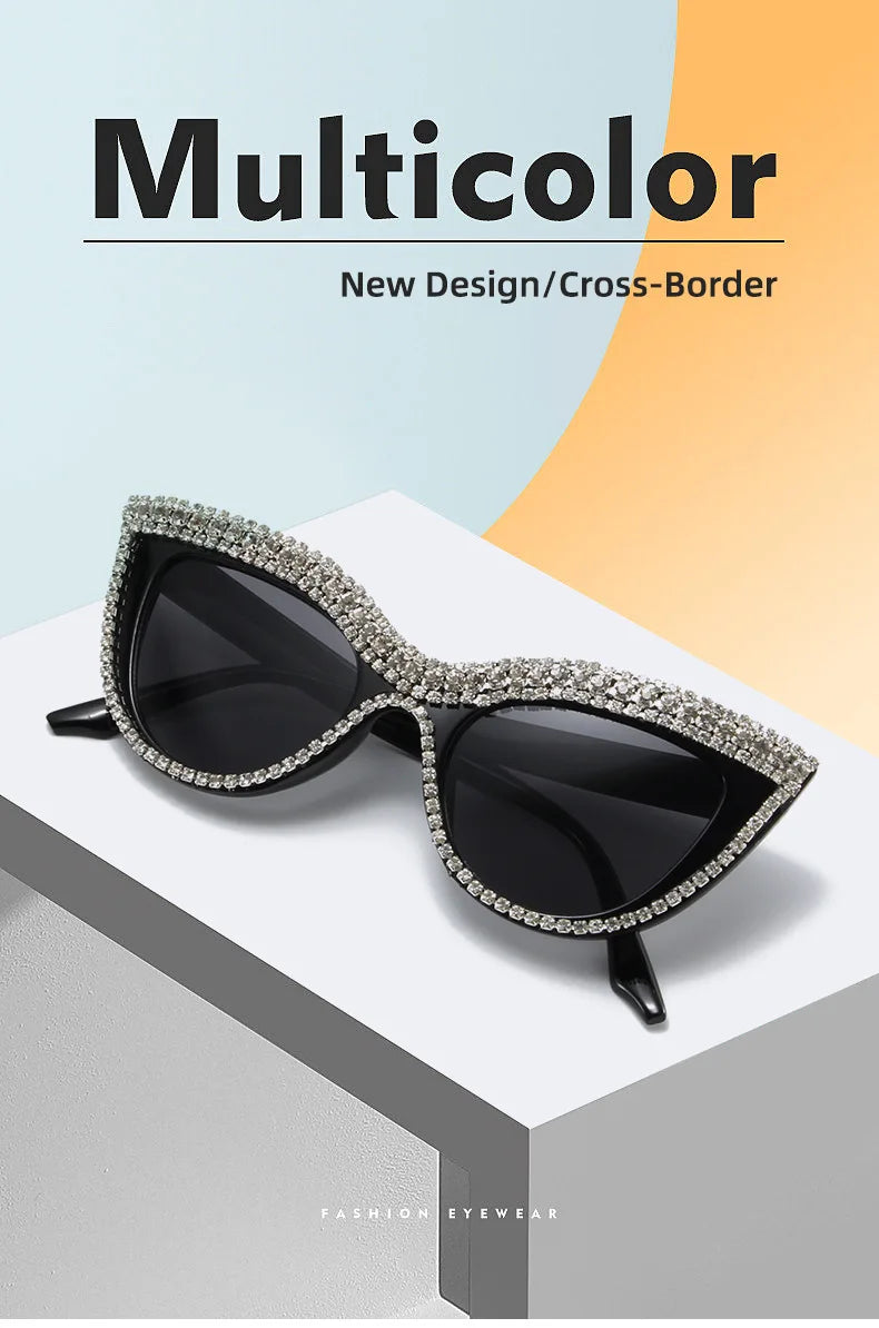 Flower Cat Eye Retro Rhinestones Sun Glasses for Women Elegant Fashion Men Trend Brand Designer Outdoor Party Shades Eyewear