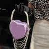 Bling Tassel Heart-shape Satin Bag Glitter Rhinestone Diamond Evening Bag Women Handbag Wedding Party Clutch Purse Crossbody Bag