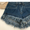 ITOOLIN Women Vintage Tassels Denim Shorts Button Loose High Waist A-line Jean Shorts Casual Women Office Trousers Streetwear