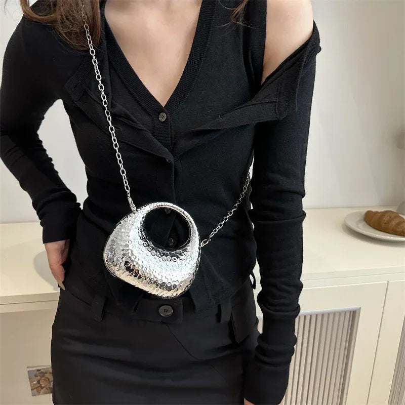 New Gold Silver Fashion Acrylic Moon Women's Handbags Luxury Ladies Clutch Bags Dinner Bag with chain 2024