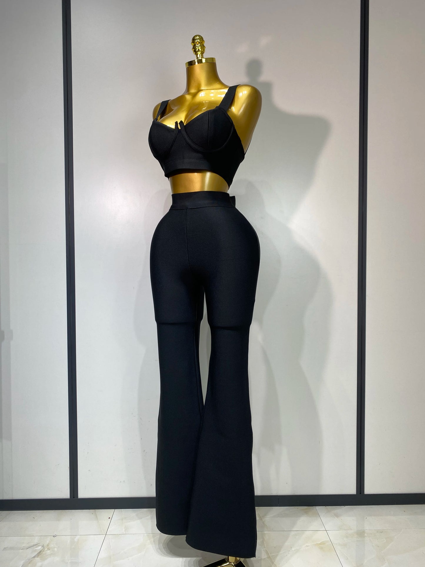 High Quality Elegant Bandage Top Pant Set Women Sexy Evening Party Nightclub Luxury Birthday High Street Fashion Two Piece Set