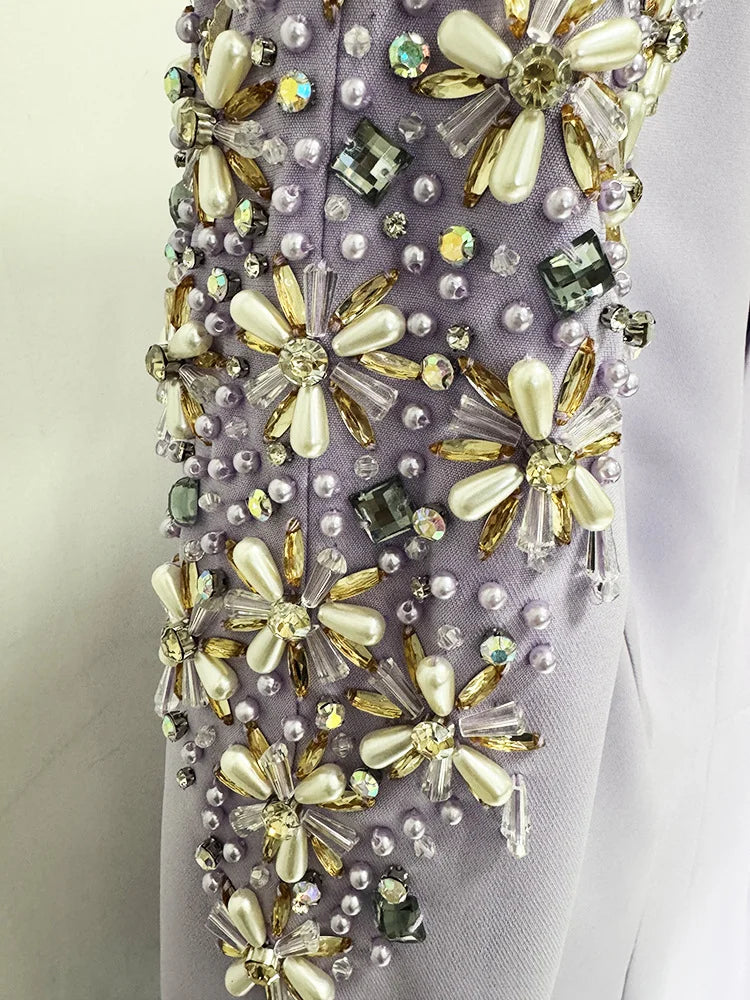 HIGH STREET Newest Fashion 2025 Designer Party Vestido Women's Diamonds Beaded Split Long Maxi Dress