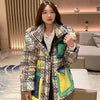 2023 European Station Winter New Down Jacket Women's Warm Fashion Short Color Patchwork Graffiti thick White Duck Down Coa