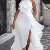 Lemongor Wedding Bridesmaid White Dress 2025 New Sleeveless Layered Ruffled Solid Color Split-Side Elegant Party Evening Dresses
