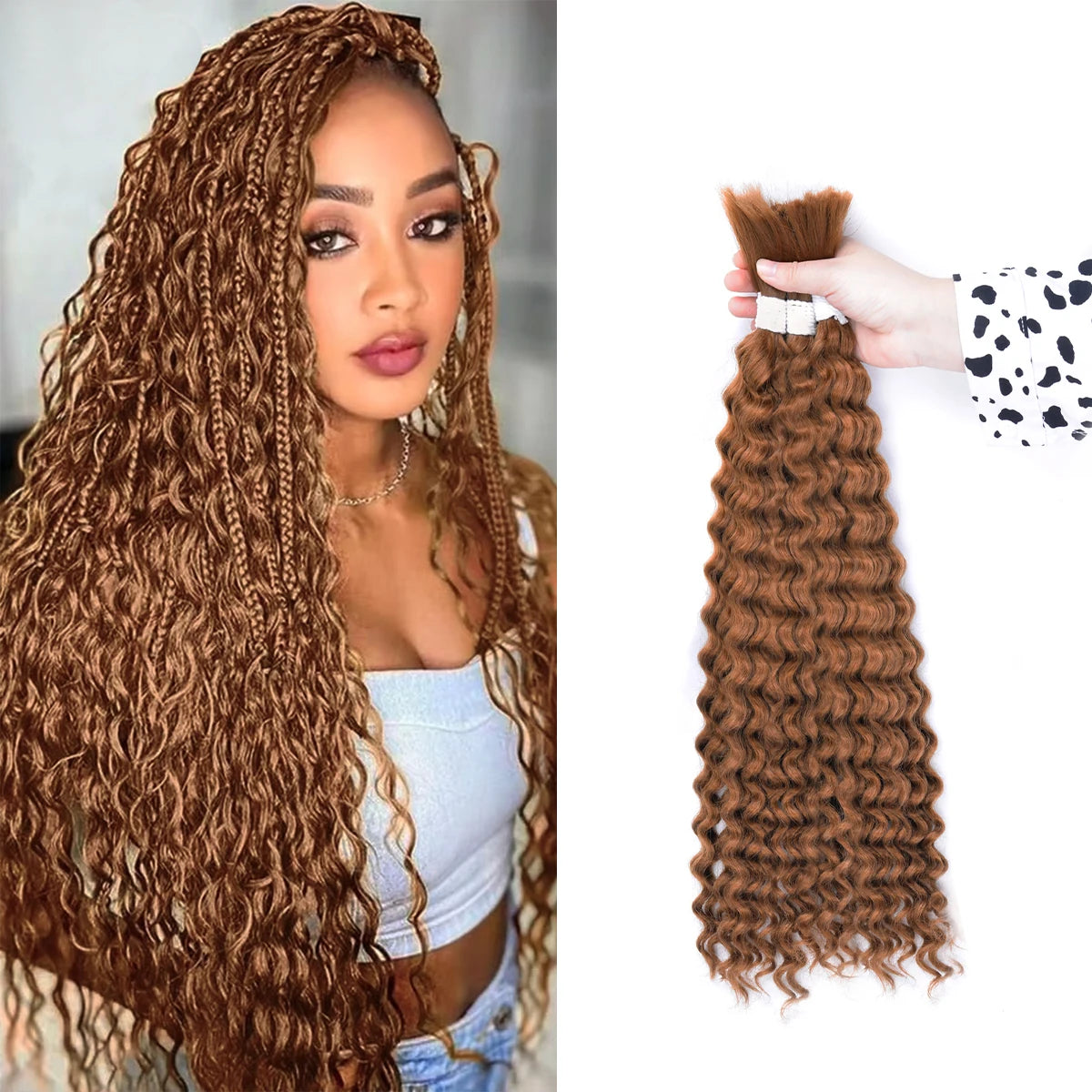 Synthetic Braiding Hair for Boho Braids 20Inch 90G Deep Wave Bulk High Quality Synthetic Protein Hair Extensions For Women