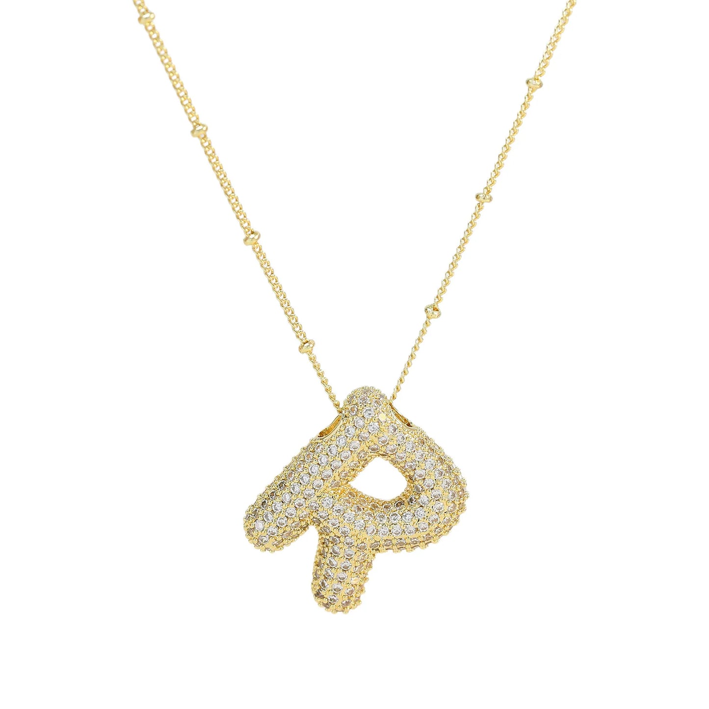 Cubic Zirconia Gold Plated  Bubble Alphabet Letter Necklace Monogram Necklace Balloon Initial Necklace Gifts for Women Girls