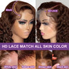 Brown Curly Lace Front Human Hair Wigs 200 Density 13x4 Full Frontal Brown Colored Deep Water Wave Wigs HD Lace Wigs