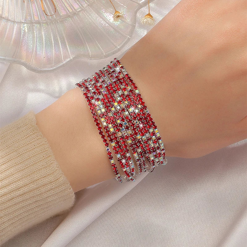 5Pcs/Lot Elastic Crystal Bracelets 2mm Charming Gold Color Crystal Rhinestones Metal Bangle Bracelet Jewelry DIY Gift