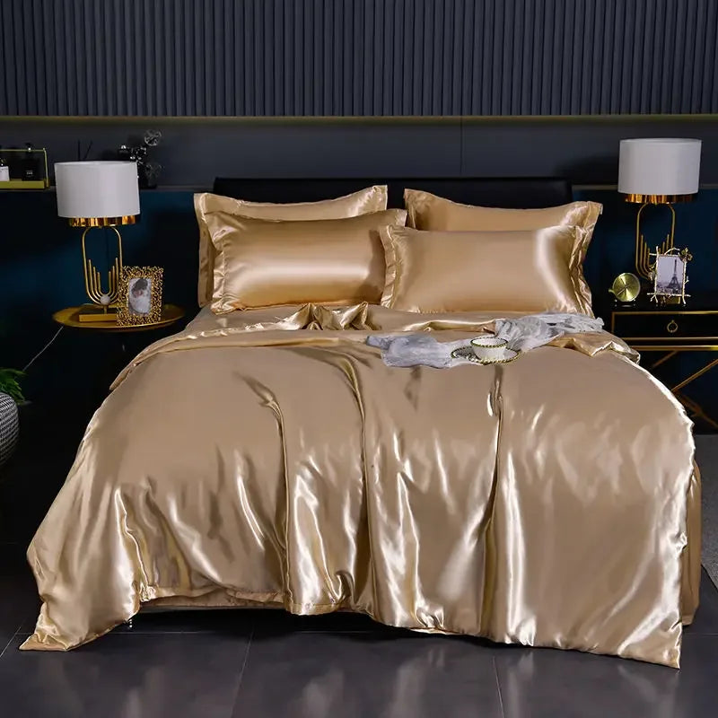 Luxury 100% Silk Bedding Set with Duvet Cover Set Double King Queen Size Bedding Cover Kit 4pcs Bed Cover Bed Linen Sets