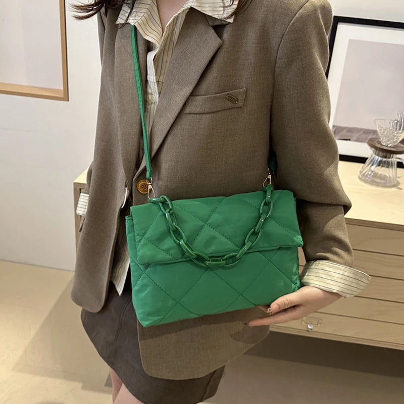 Acrylic Chain Crossbody Square Bags Casual Flap Women Commute Bags Quilted All-match Winter Large Capacity for Girls Shopping