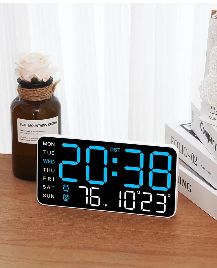 LED Digital Wall Clock Temperature Date Week Display Table Alarm Clocks Voice Control Electronic Clock Brightness Adjustment