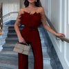 Women Jumpsuit Feather Tube Top Sexy Evening Party Jump Suits Sleeveless High-waisted Straight Playsuits Night Clubwear Overalls