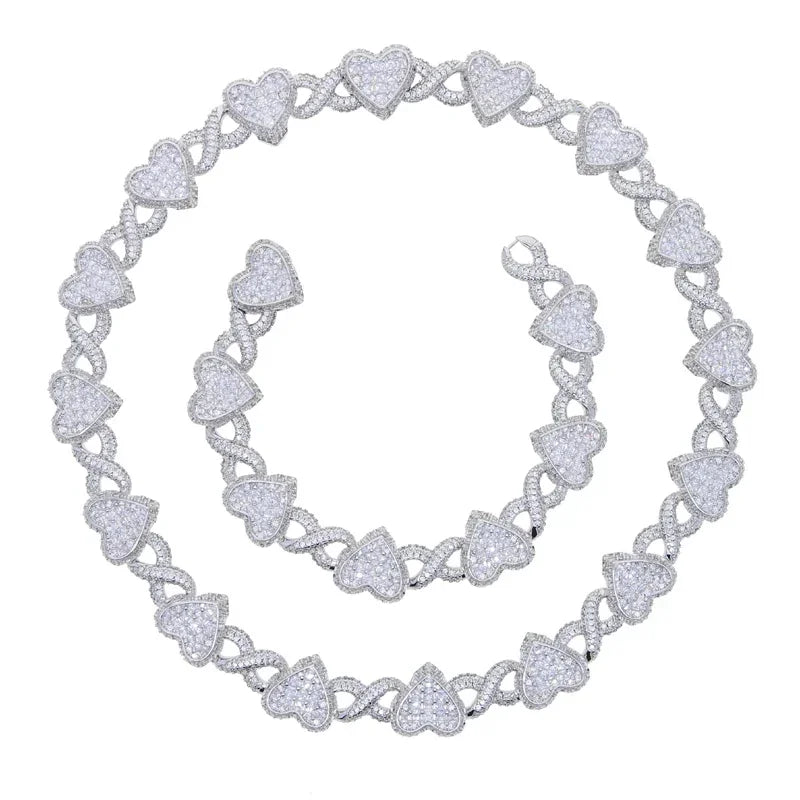2025 Iced Out Bling Full Paved 5A Cubic Zirconia CZ Heart Charm Infinity Chain Choker Necklace Jewelry For Women Men