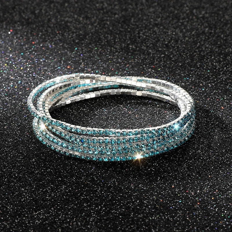 5Pcs/Lot Elastic Crystal Bracelets 2mm Charming Gold Color Crystal Rhinestones Metal Bangle Bracelet Jewelry DIY Gift