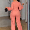 Znaiml Women O Neck Long Sleeve Straight Wide Leg Pants Rompers Office Lady Jumpsuits Pink Loose One Piece Overalls Streetwear