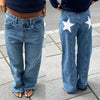 Combhasaki Women's Y2K Vintage Jeans Aesthetic Star Pattern Print Loose Straight Leg Denim Long Pants Casual Low Waist Trousers