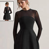BKQU Elegant Solid Backless Mini Dress Women High Waist Fashion Long Sleeve Slim A-line Dresses 2024 Autumn Party Evening Dress