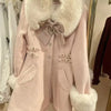 Winter New Japanese Sweet Bow Slim Medium Long Woolen Coat Faux Fur Collar Lolita Girl Women's Pink White Wool Jacket Overcoat