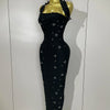 2025 Luxury Shining Diamonds Pearls Sleeveless Bodycon Bandage Long Dress Women Celebrate Evening Party Elegant Birthday Gowns