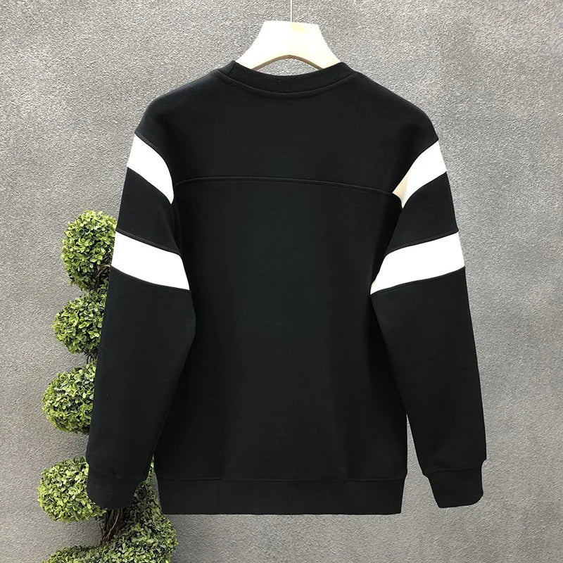 Spring Autumn Round Neck Loose Casual Patchwork Sweatshirt Men Long Sleeve Oversized All-match Top Homme Sporty Pullover Outwear