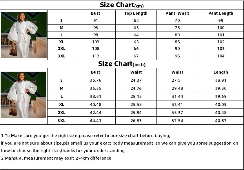 Plus Size Women African Clothes 2 Piece Set Danshiki Wedding Party Suits Ankara Trousers Puff Sleeve South Africa Outfits