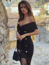 NewAsia Off the Shoulder Blazer Dress Double Breasted Anti slip Backless Ruched Low Cut Zipper Bodycon Robe Elegant Club Dresses