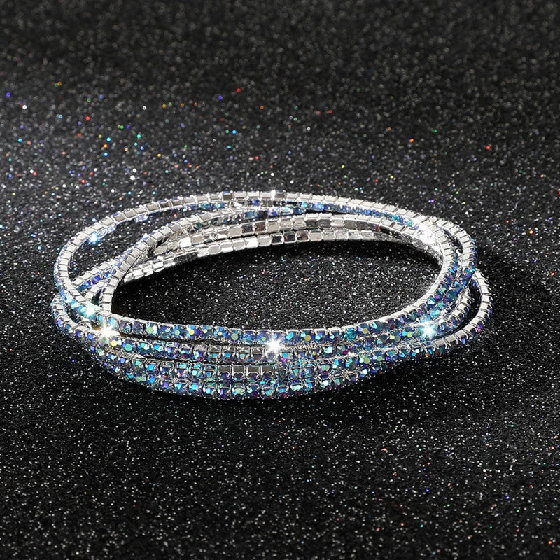 5Pcs/Lot Elastic Crystal Bracelets 2mm Charming Gold Color Crystal Rhinestones Metal Bangle Bracelet Jewelry DIY Gift