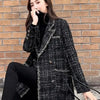 Tweed Plaid Suit Jacket Women Outwear Loose Mid-Length Double-Breasted Casual Woolen Blazer Top 2024 Spring Autumn New Chic Suit