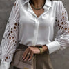 White Sexy Lace Hollow Out Women Blouse Autumn 2025 Spring Black Top Vintage Button Up Shirts Long Sleeve Mesh Design Tops 19948