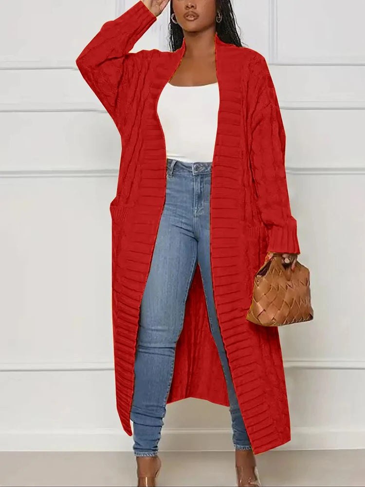 Plus Size Fall and Winter New 2023 Women's Solid Color Cardigan, Casual Knit Cardigan with Pockets Commuter Style Sweater XL-5XL