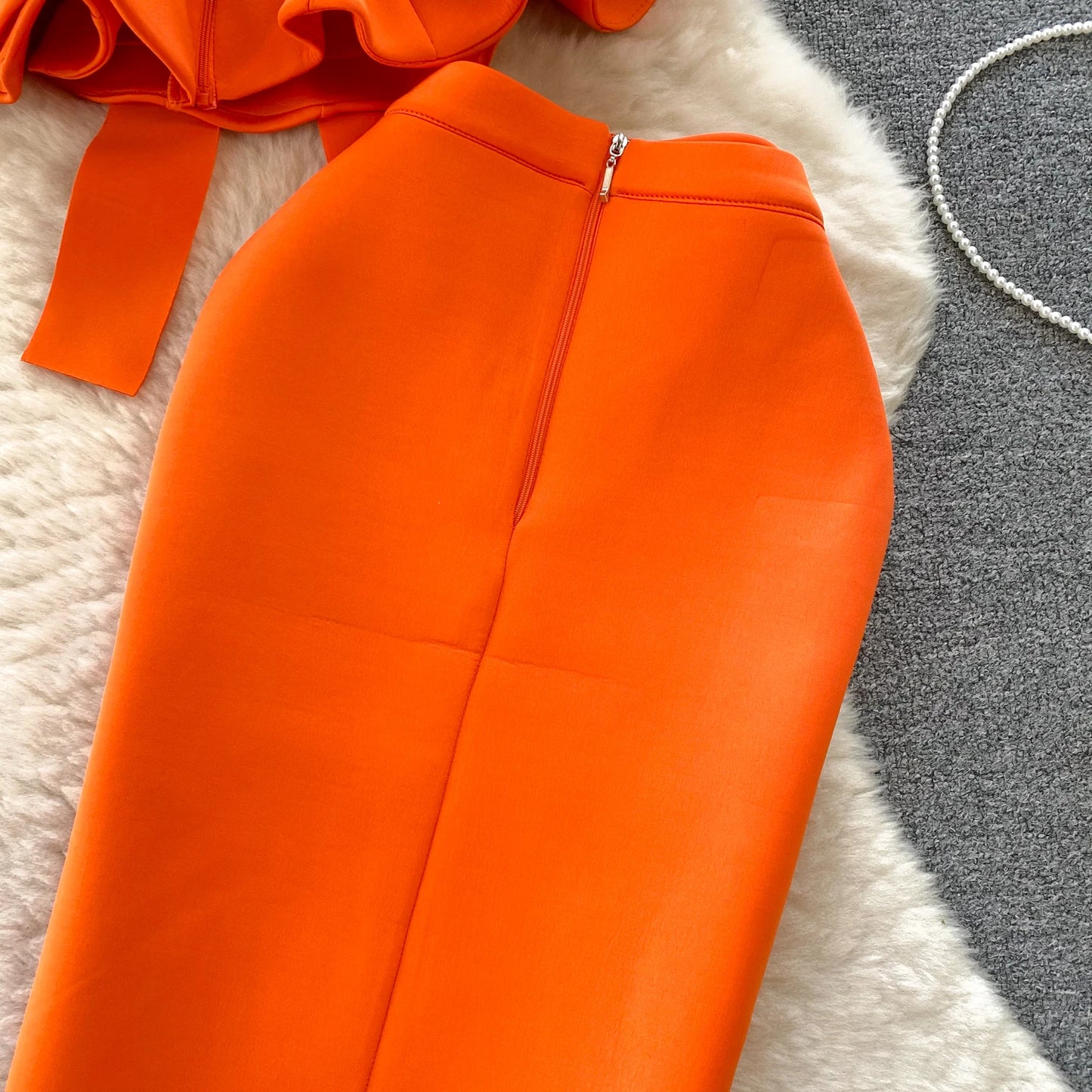 Women Vintage Two Pieces Skirt Sets Women Long Sleeve Sexy Slash Neck Bandage Ruffle Blouse Top and High Waist  Hip Wrap Skirt