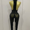 Luxury Sparkly Black Diamond Mesh See THhrough Jumpsuit Women Celebrate Birthday Sexy Dancer Nightclub Performance Stage Costume