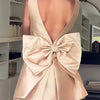Summer Women Bow Patchwork Chic Mini Dress, Backless Square Collar Simple Party Dress, New Fashion Sleeveless Sweet Ladies Dress