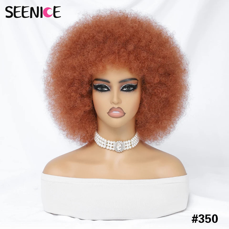 Short Afro Wigs for Black Women Blonde 10" Afro Curly Wig With Bangs 70s Bouncy Natural Synthetic Female Wigs for Party Cosplay