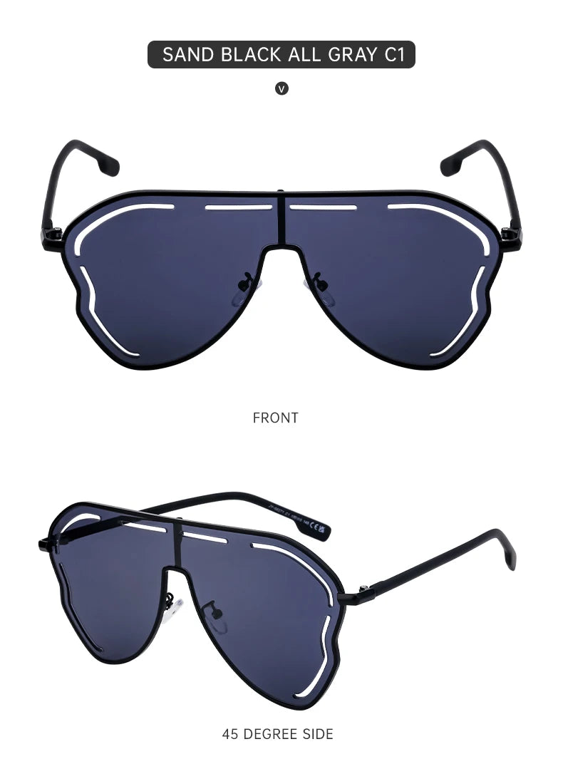 Oversized Hollow One-Piece Sunglasses Women Big Frame 2024 Luxury Brand Special-Shaped Sun Glasses For Ladies Eyewear Shades