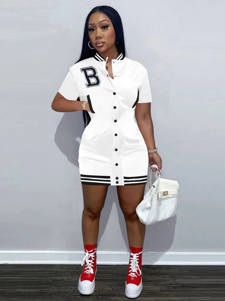 Casual Black Green Pink Summer Bodycon Dress Women Streetwear Short Sleeve Letter Dress White Mini Dress For Women 2022