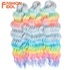 FASHION IDOL 24Inch Crochet Hair Synthetic Water Wave Braiding Hair Extensions Ombre Rainbow color Fake Hair Deep Wave Curl Hair