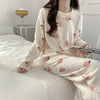 Coral Fleece Women Pajama Set Warm Winter Sleepwear Cozy Loungewear Bear Peach Print Nightwear Christmas Gift for Girls