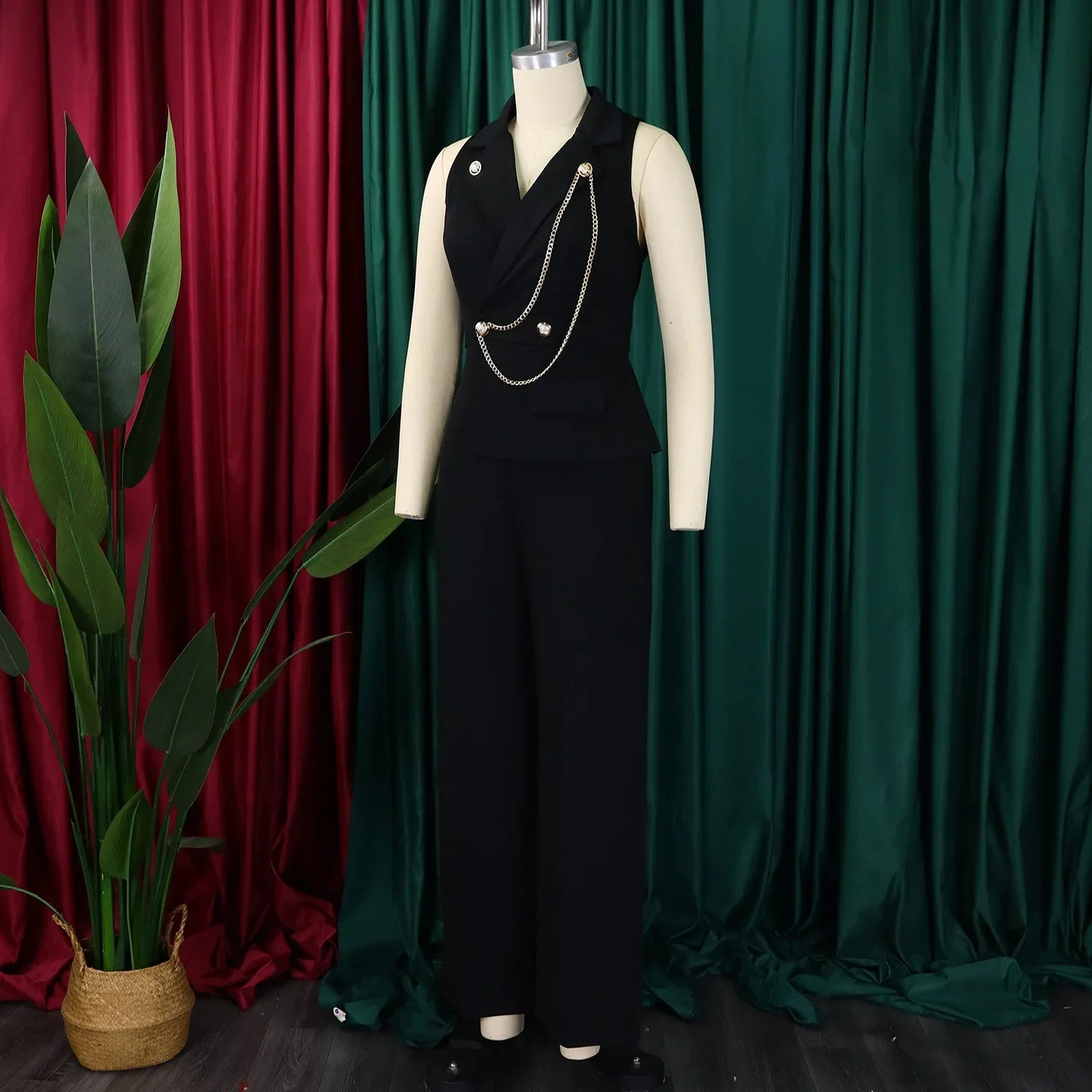 C8604 Foreign Trade Women's Fashionable Sexy Chain Collar Wide Leg African Jumpsuit Casual Style Long Dress For Ladies