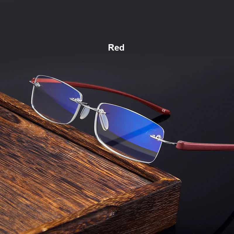 Men Blue Light Blocking Reading Glasses Women Dimond Cutting Rimless Eyeglasses Frame Anti Fatigue Hyperopia Presbyopic Eyewear