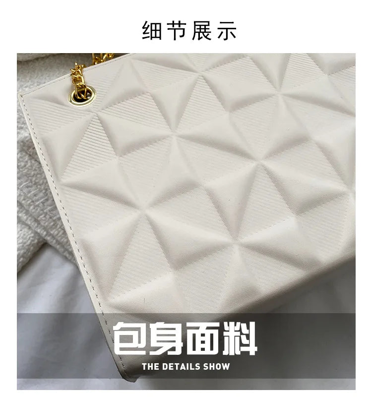 Ladies Fashion Large Capacity Chain Bag Retro Square Tote Bag Diamond Texture Shoulder Crossbody Daily Hundred Underarm Handbag
