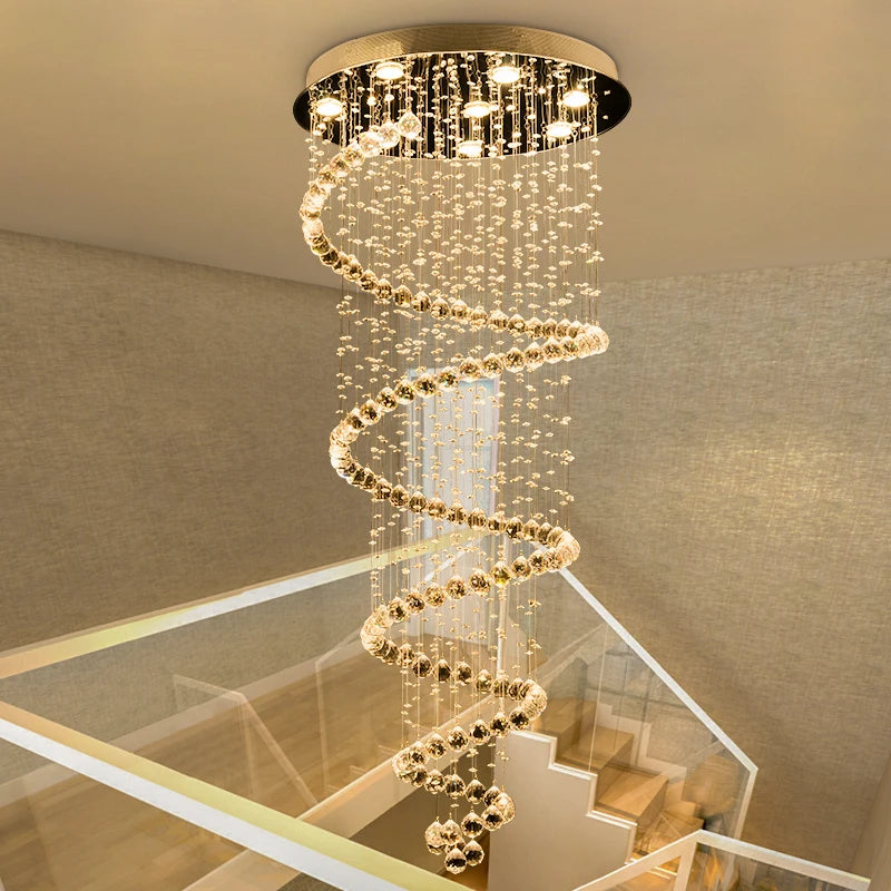 Staircase Long Pendant Lamp, Villa Lamp, Crystal Hanging Line Lamp, Duplex Living Room Spiral Lamp, Glass Romantic Decorative La
